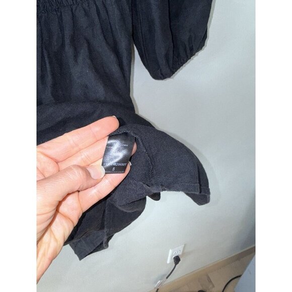 Tuckernuck Women’s Annie Smocked Balloon Sleeve Dress Small S Black 100% Linen - Picture 5 of 5